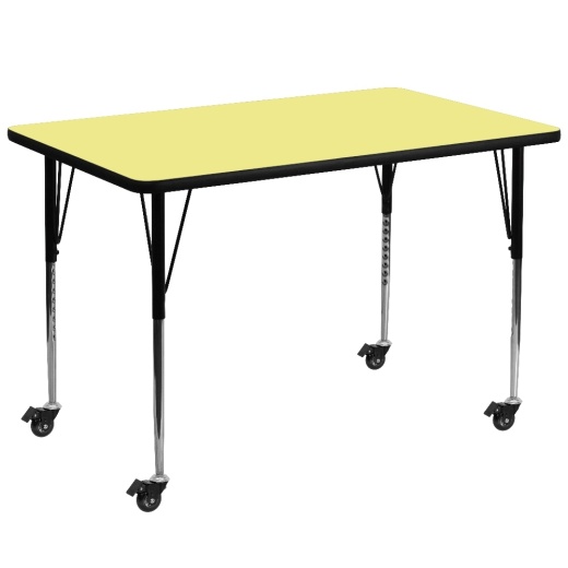 Wren Mobile 36''W X 72''L Rectangular Yellow Thermal Laminate Activity Table Standard Height Adjustable Legs