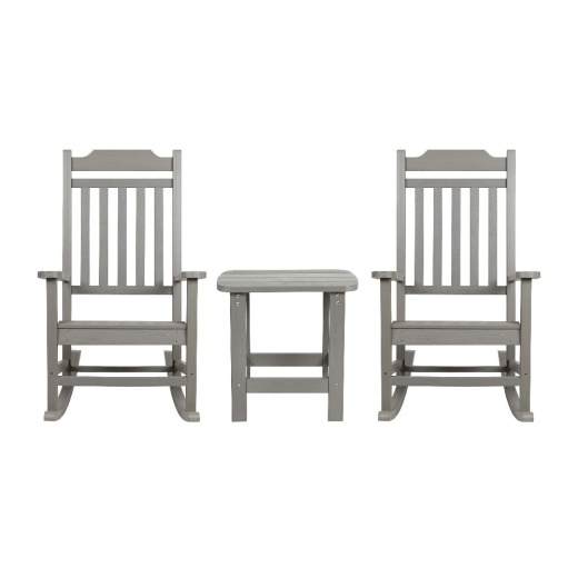 Set Of 2 Winston Allweather Poly Resin Rocking Chairs With Accent Side Table In Gray