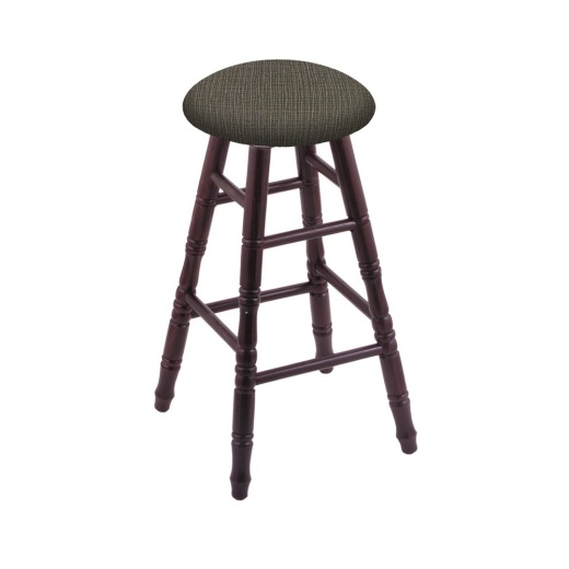 Oak Round Cushion Swivel Stool With Turned Legs, Dark Cherry Finish, And Graph Chalice Seat
