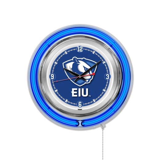 Eastern Illinois Double Neon Ring, Logo Clock By Holland Bar Stool Company