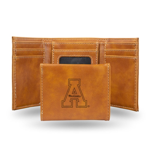 Appalachian State Laser Engraved Trifold Wallet Brown