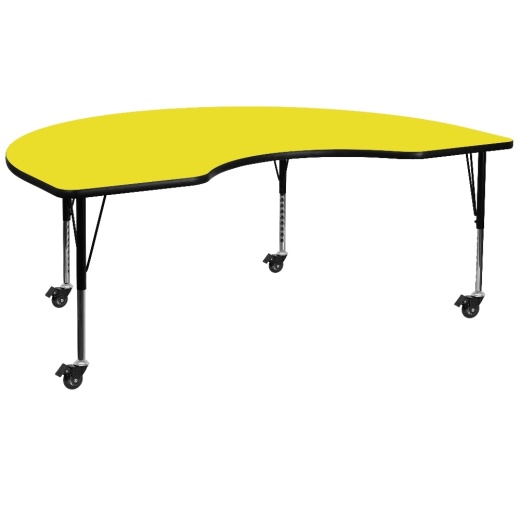 Wren Mobile 48''W X 96''L Kidney Yellow Hp Laminate Activity Table Height Adjustable Short Legs