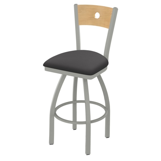 830 Voltaire Swivel Stool With Anodized Nickel Finish, Natural Back And Canter Storm Seat