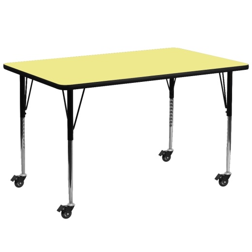 Wren Mobile 30''W X 72''L Rectangular Yellow Thermal Laminate Activity Table Standard Height Adjustable Legs