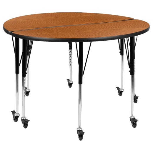 Emmy 2 Piece Mobile 47.5" Circle Wave Flexible Oak Thermal Laminate Adjustable Activity Table Set