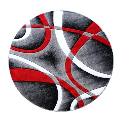 Atlan Collection 5' X 5' Red Round Abstract Area Rug Olefin Rug With Jute Backing Entryway, Living Room Or Bedroom