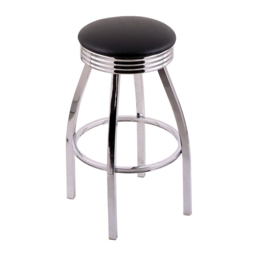 C8c3c Swivel Stool With Chrome Finish, Ribbed Chrome Accent Ring And A Black Vinyl Seat 30 Inch - Extra Tall Bar Stool