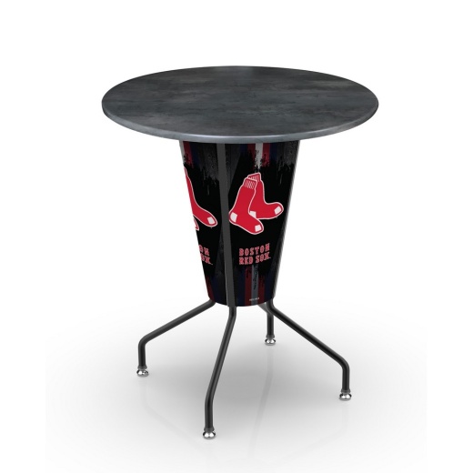 L218 Boston Red Sox 42" Tall 36" Indoor/Outdoor Black Steel Top Lighted Pub Table With Black Wrinkle Finish