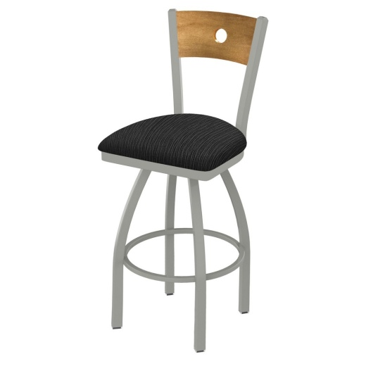 830 Voltaire Swivel Stool With Anodized Nickel Finish, Medium Back And Graph Coal Seat