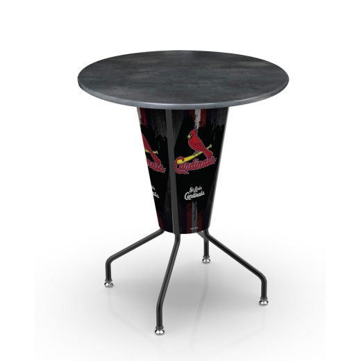 L218 St. Louis Cardinals 42" Tall 36" Indoor/Outdoor Black Steel Top Lighted Pub Table With Black Wrinkle Finish