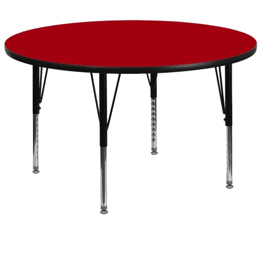 Wren 60'' Round Red Thermal Laminate Activity Table Height Adjustable Short Legs
