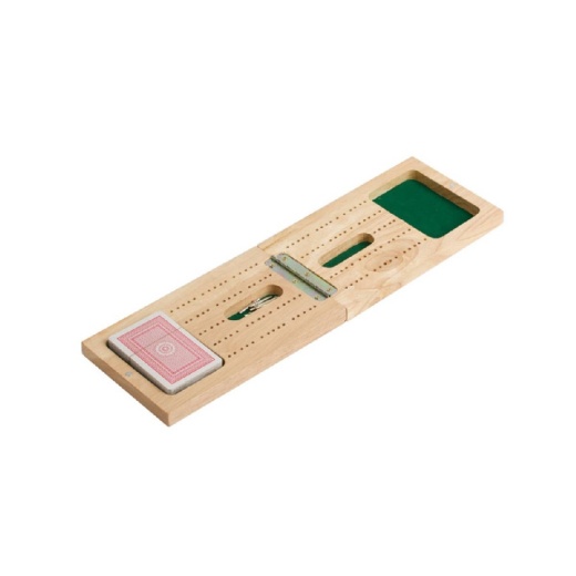 Wooden Travel Cribbage W/Playing Cards