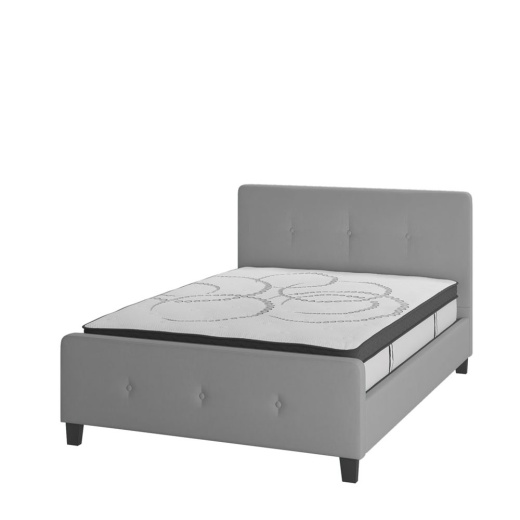 Tribeca Full Size Tufted Upholstered Platform Bed In Light Gray Fabric With 10 Inch Certipurus Certified Pocket Spring Mattress