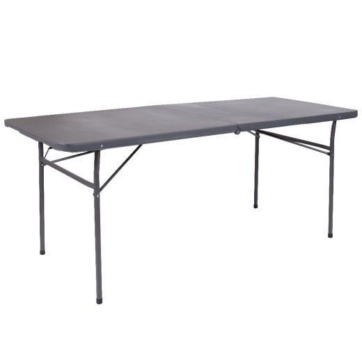 Elijah 6Foot Bifold Dark Gray Plastic Folding Table With Carrying Handle