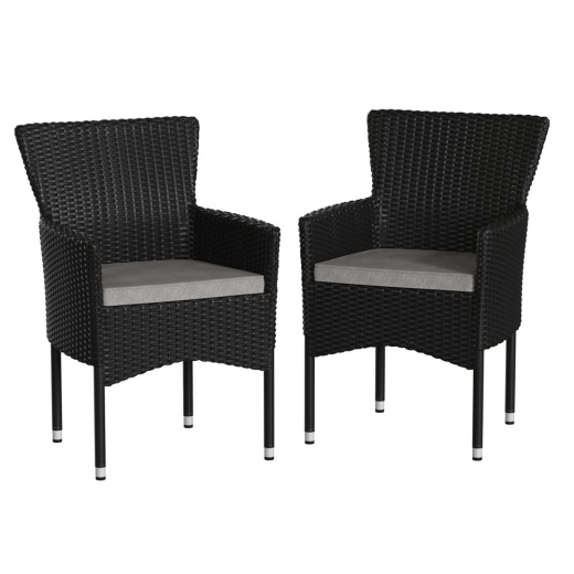 Maxim Modern Black Wicker Patio Armchairs For Deck Or Backyard, Fade And Weatherresistant Frames And Gray Cushionsset Of 2
