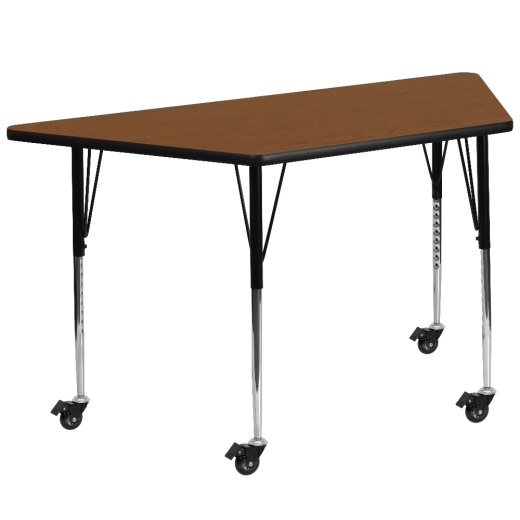 Wren Mobile 22.5''W X 45''L Trapezoid Oak Hp Laminate Activity Table Standard Height Adjustable Legs