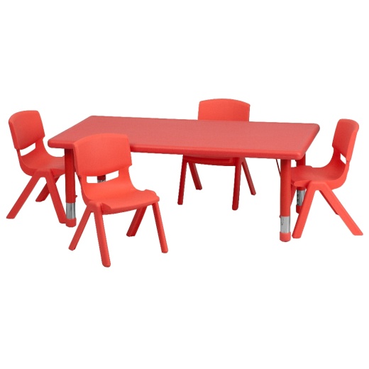 Emmy 24''W X 48''L Rectangular Red Plastic Height Adjustable Activity Table Set With 4 Chairs