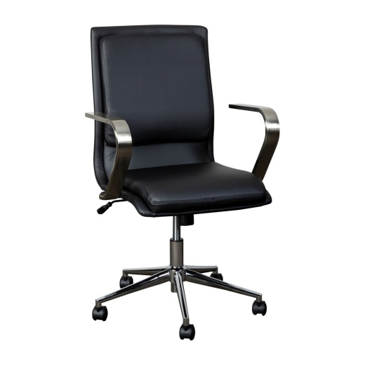 James Midback Designer Executive Leathersoft Office Chair With Brushed Chrome Base And Arms, Black