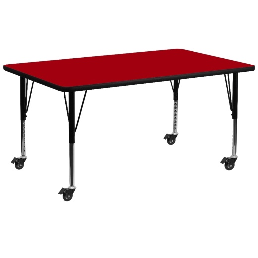 Wren Mobile 30''W X 72''L Rectangular Red Thermal Laminate Activity Table Height Adjustable Short Legs