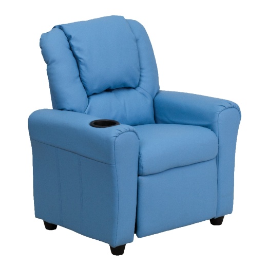 Vana Contemporary Light Blue Vinyl Kids Recliner With Cup Holder And Headrest