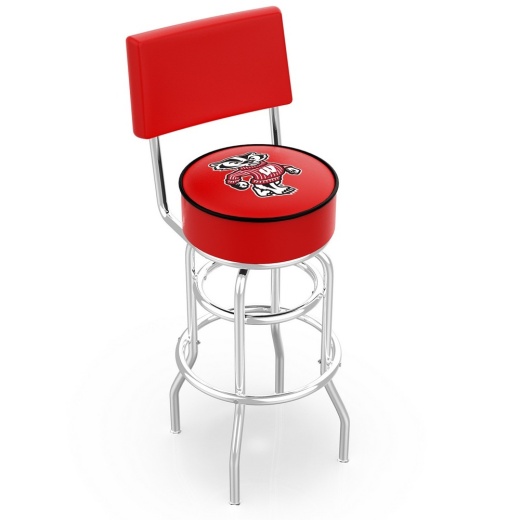L7c4 Chrome Double Ring Wisconsin "Badger" Swivel Bar Stool With A Back By Holland Bar Stool Company