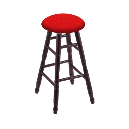 Maple Round Cushion Swivel Stool With Turned Legs, Dark Cherry Finish, And Canter Red Seat