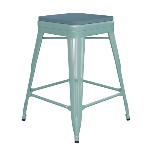Cierra Set Of 4 Commercial Grade 24" High Backless Gunmetal Metal Indoor Counter Height Stools With Black Allweather Poly Resin Seats