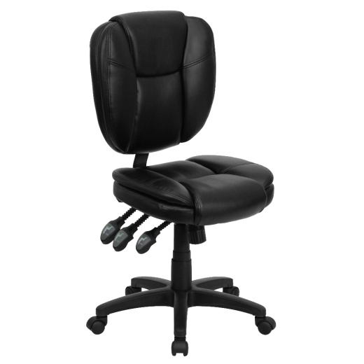 Caroline Midback Black Leathersoft Multifunction Swivel Ergonomic Task Office Chair With Pillow Top Cushioning
