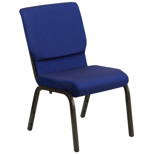 Hercules Series 18.5''W Stacking Church Chair In Navy Blue Patterned Fabric Gold Vein Frame