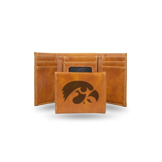 Iowa University Laser Engraved Brown Trifold Wallet