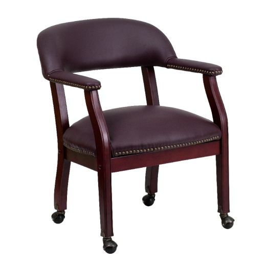 Diamond Burgundy Leathersoft Conference Chair With Accent Nail Trim And Casters