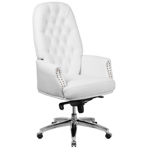 Hansel High Back Traditional Tufted White Leathersoft Multifunction Executive Swivel Ergonomic Office Chair With Arms