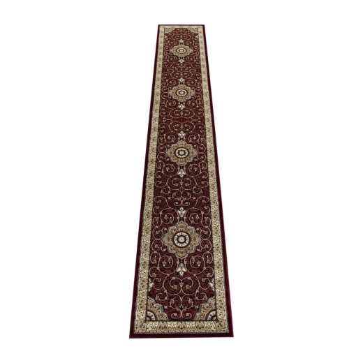 Portman Collection Persian Style 3' X 15' Burgundy Area Rug Olefin Rug With Jute Backing Entryway, Bedroom, Living Room