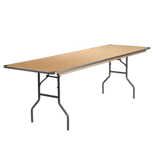 Fielder 8Foot Rectangular Heavy Duty Birchwood Folding Banquet Table With Metal Edges And Protective Corner Guards