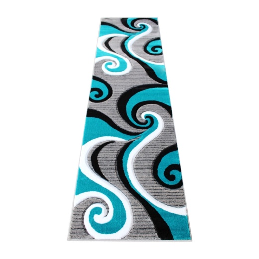 Athos Collection 2' X 7' Turquoise Abstract Area Rug Olefin Rug With Jute Backing Hallway, Entryway, Or Bedroom