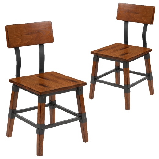 Jackson 2 Pack Rustic Antique Walnut Industrial Wood Dining Chair