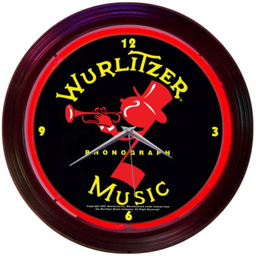 Wurlitzer Johnny One Note Neon Clock 15" X 15" X 3"