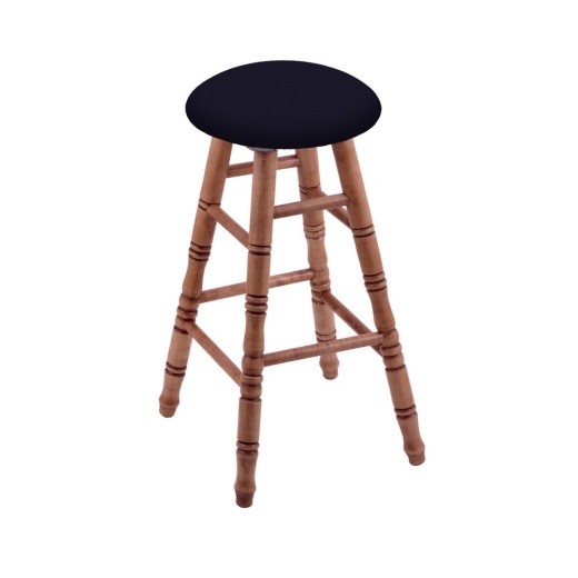 Maple Round Cushion Swivel Stool With Turned Legs, Medium Finish, And Canter Twilight Seat