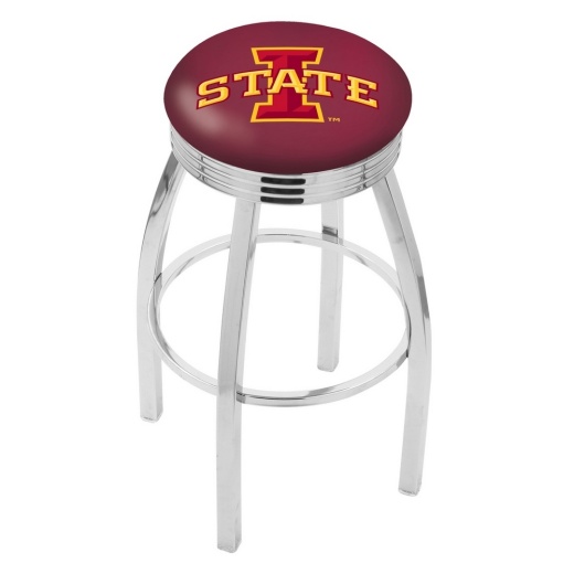 L8c3c Chrome Iowa State Swivel Bar Stool With 2.5" Ribbed Accent Ring By Holland Bar Stool Company