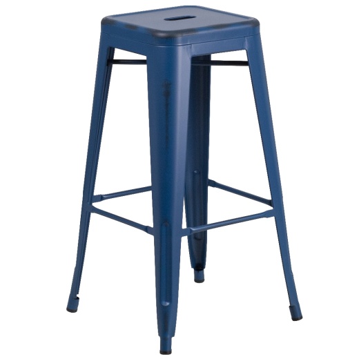 Kai Commercial Grade 30" High Backless Distressed Antique Blue Metal Indooroutdoor Barstool