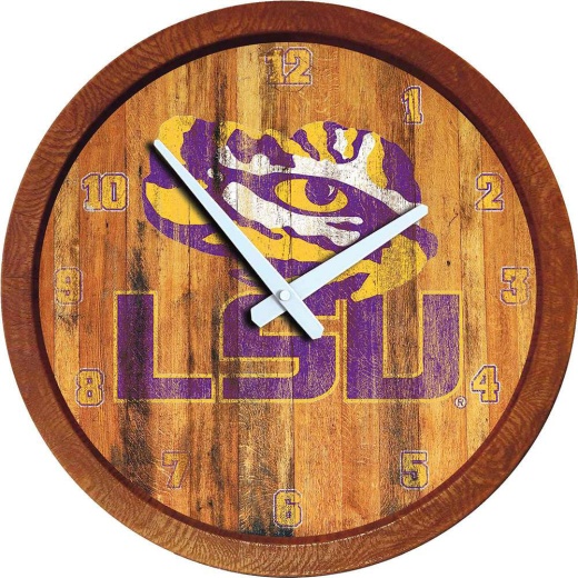 Lsu Tigers: Weathered "Faux" Barrel Top Wall Clock