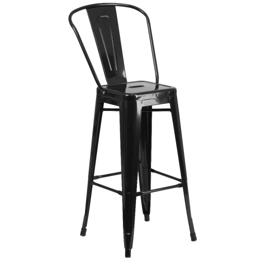 Kai Commercial Grade 30" High Black Metal Indooroutdoor Barstool With Removable Back