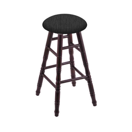 Maple Round Cushion Swivel Stool With Turned Legs, Dark Cherry Finish, And Graph Coal Seat