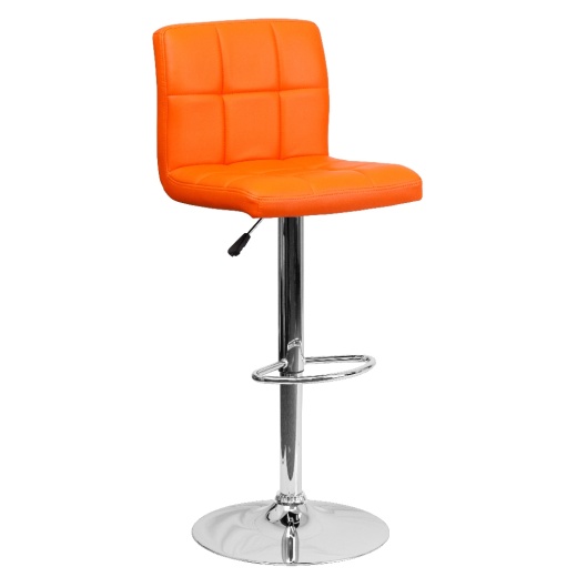 Kathleen Contemporary Orange Quilted Vinyl Adjustable Height Barstool With Chrome Base