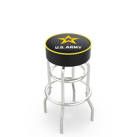 L7c1 4" U.S. Army Cushion Seat With Doublering Chrome Base Swivel Bar Stool By Holland Bar Stool Company