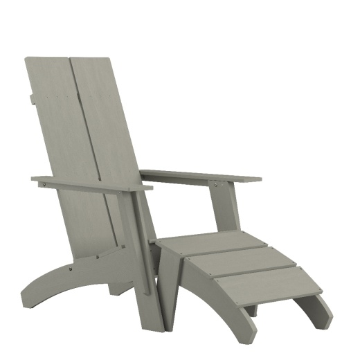 Sawyer Modern Commercial Allweather Poly Resin Wood Adirondack Chair With Foot Restin Gray
