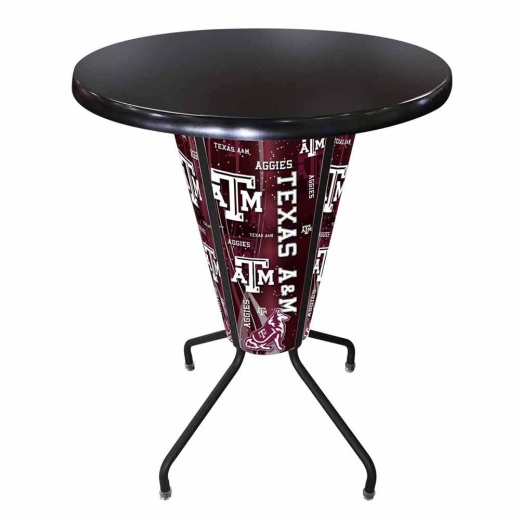 L218 Texas A&M 42" Tall 36" Indoor/Outdoor Black Steel Top Lighted Pub Table With Black Wrinkle Finish