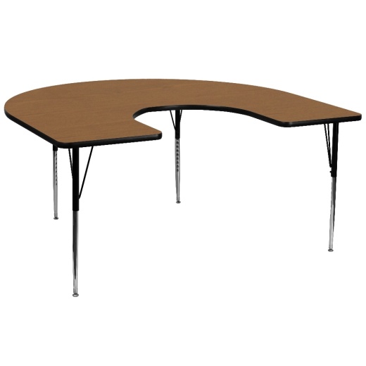 Wren 60''W X 66''L Horseshoe Oak Thermal Laminate Activity Table Standard Height Adjustable Legs