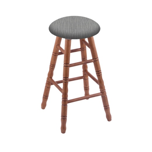 Oak Round Cushion Swivel Stool With Turned Legs, Medium Finish, And Graph Alpine Seat