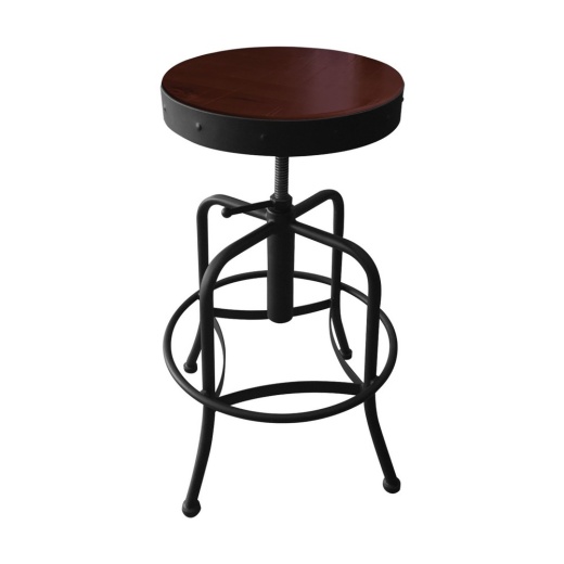 910 Industrialadjustable Stool With Black Wrinkle Finish And Dark Cherry Distressed Hardwood Seat